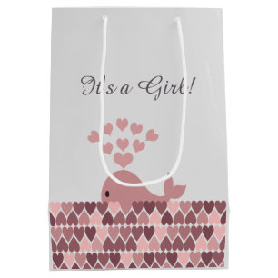 Es ist ein Mädchen! Niedlicher Rosa Whale Mittlere Geschenktüte