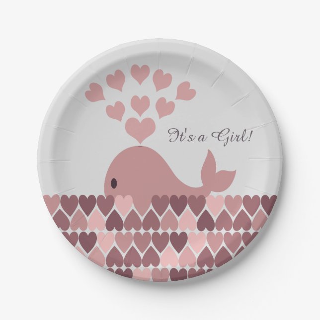 Es ist ein Mädchen! Niedlicher Rosa Whale Pappteller (Vorderseite)