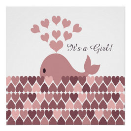Es ist ein Mädchen! Niedlicher Rosa Whale Poster