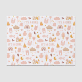 Es ist ein Mädchen. Niedliches rosa Spielzeugmuste Seidenpapier