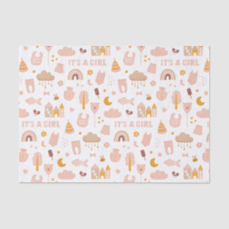 Es ist ein Mädchen. Niedliches rosa Spielzeugmuste Seidenpapier