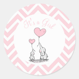 Es ist ein Mädchen Pastel Baby Elefant mit Herz Cu Runder Aufkleber