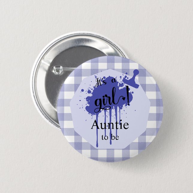 Es ist ein Mädchen! Pastel Navy Gingham Auntie-to- Button (Vorne & Hinten)