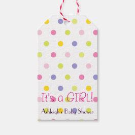 Es ist ein MÄDCHEN! Pastel Polka Dot Babydusche Geschenkanhänger