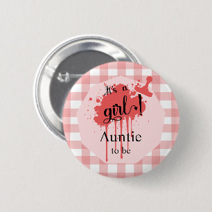 Es ist ein Mädchen! Pastellrotes Gingham Tante-in- Button