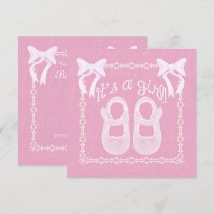 Es ist ein Mädchen Pink Bow Shoes Baby Girl Shower Einladung