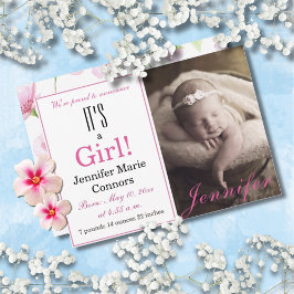 Es ist ein Mädchen! Pink Floral Baby Geburtserklär Einladung