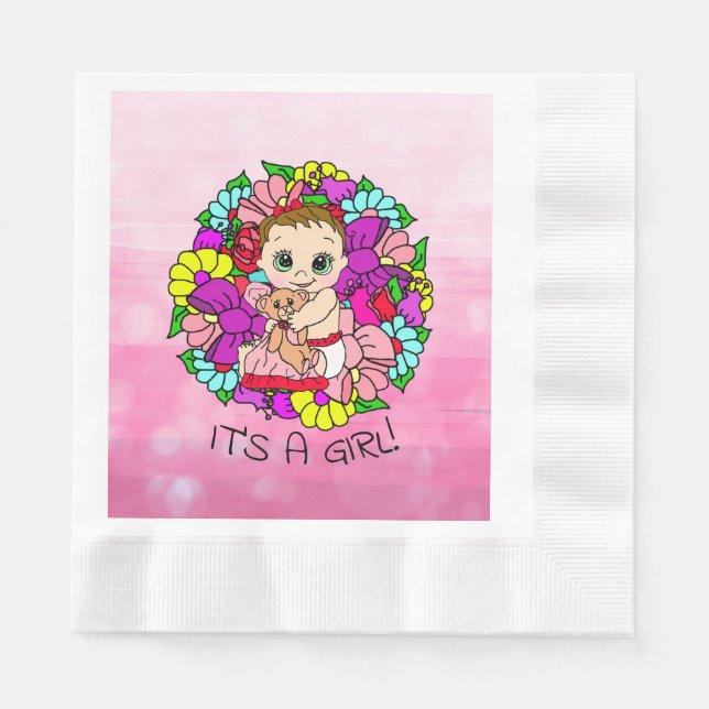 Es ist ein Mädchen, Pink Girl's Baby Dusche Kaukas Serviette (Vorderseite)