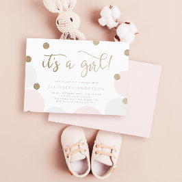 Es ist ein Mädchen! | Pink & Gold Confetti Babydus Einladung