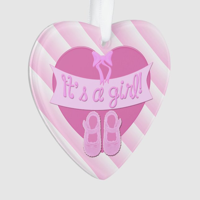 Es ist ein Mädchen Pink Heart Bow Shoes Baby Girl  Ornament (Vorderseite)