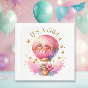 Es ist ein Mädchen Pink Hot Air Ballon Babydusch Serviette