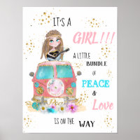 * Es ist ein MÄDCHEN Retro-Hippie-Baby-Shower-Plak