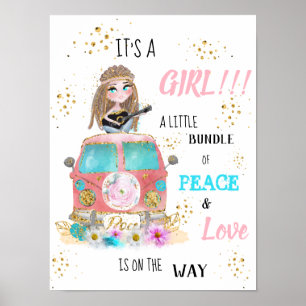 * Es ist ein MÄDCHEN Retro-Hippie-Baby-Shower-Plak Poster