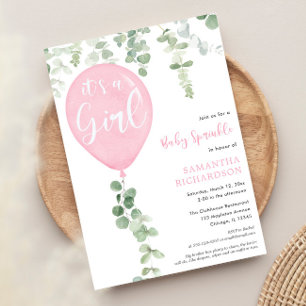 Es ist ein Mädchen rosa Baby Sprinkle Eukalyptus B Einladung