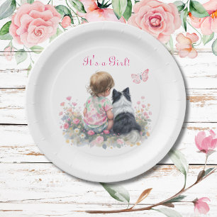 Es ist ein Mädchen Rosa Baby- und Hundebabyparty Pappteller