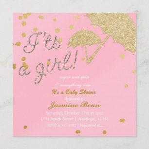 ES IST EIN MÄDCHEN Rosa & Gold Babyparty-Einladung Einladung
