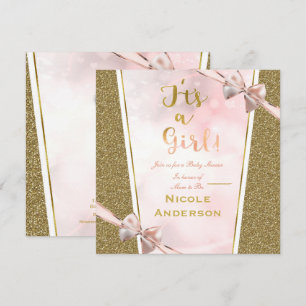 Es ist ein Mädchen Rosa Gold Ethnische Haut Mädche Einladung