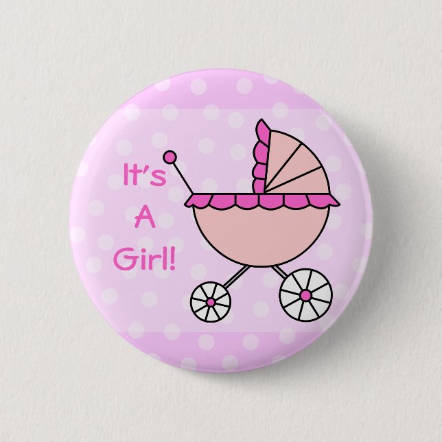 Es ist ein Mädchen! Rosa Kinderwagen Button (Vorderseite)