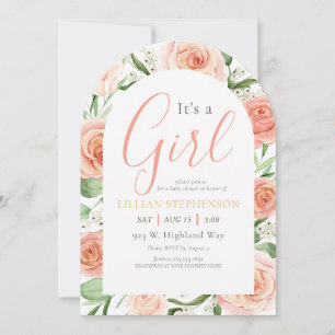 Es ist ein Mädchen - Rosa Rosen Blumen Baby Shower Einladung
