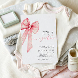 Es ist ein Mädchen Rosa Schleife Baby Shower Einla Einladung