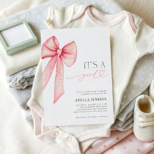 Es ist ein Mädchen Rosa Schleife Baby Shower Einla Einladung