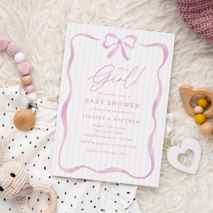 Es ist ein Mädchen Rosa Schleife Baby Shower Einladung