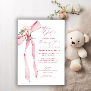 Es ist ein Mädchen! Rosa Schleife Florale Babypart Einladung