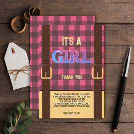 Es ist ein Mädchen Rustic Lumberjack Flannel Baby Dankeskarte