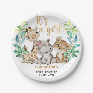 Es ist ein Mädchen! Safari Baby Shower Pappteller