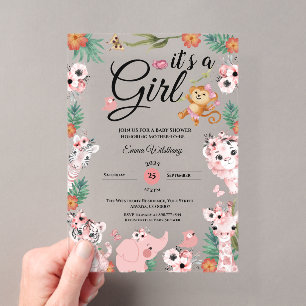 Es ist ein Mädchen Safari Mädchen Rosa Baby Shower Acryleinladungen