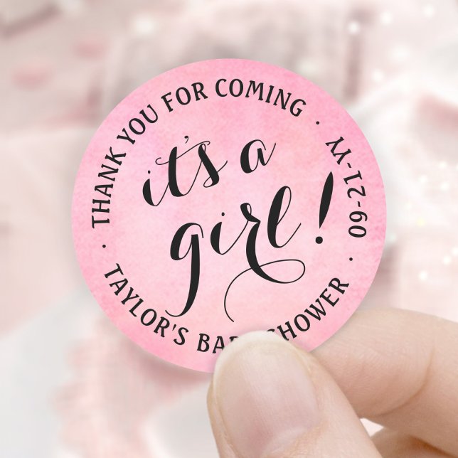 Es ist ein Mädchen! Schwarz-Rosa-Wasserfarben-Kind Runder Aufkleber (Von Creator hochgeladen)