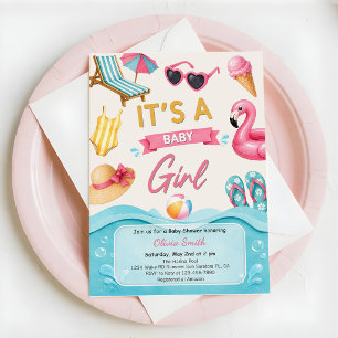 Es ist ein Mädchen Sommer Pool Baby Shower Party Einladung