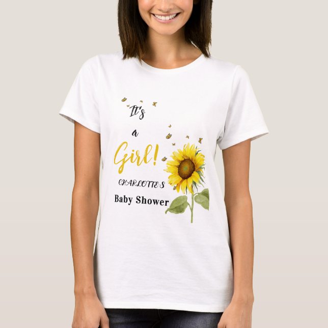 Es ist ein Mädchen! Sonnenblume mit Schmetterlings T-Shirt (Vorderseite)