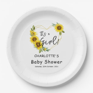 Es ist ein Mädchen! Sonnenblumen-Rahmen Baby Showe Pappteller