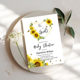 Es ist ein Mädchen! Sonnenblumen & Schmetterlinge Einladung