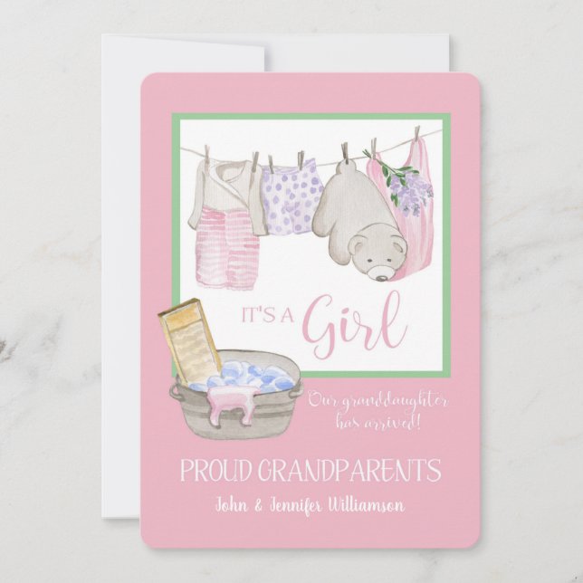 Es ist ein Mädchen - stolz Großeltern Ankündigung (Vorderseite)