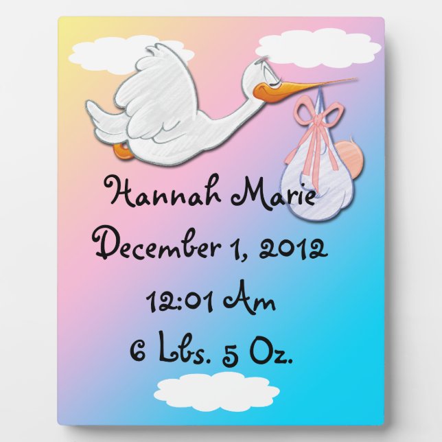 Es ist ein Mädchen - Stork Keepake Plaque Fotoplatte (Vorderseite)