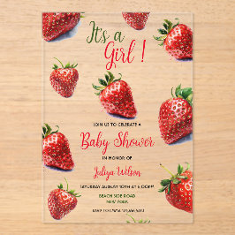 Es ist ein Mädchen Strawberry Babydusche Acryleinladungen