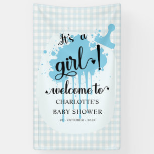 Es ist ein Mädchen Süße Pastellblaue Gingham-Baby- Banner