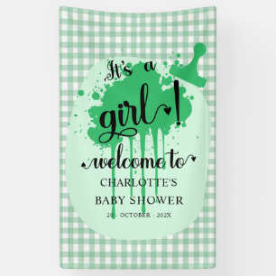 Es ist ein Mädchen Süße Pastellgrüne Gingham-Baby- Banner