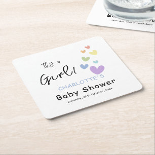 Es ist ein Mädchen! Süße und bunte Herzen Babypart Rechteckiger Pappuntersetzer