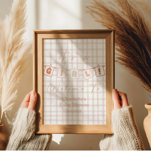 Es ist ein Mädchen! Süßes braunes Gingham Notedry  Poster