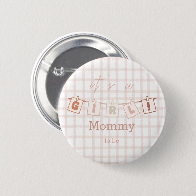 Es ist ein Mädchen Süßes Gingham Notedry werdende  Button (Vorne & Hinten)