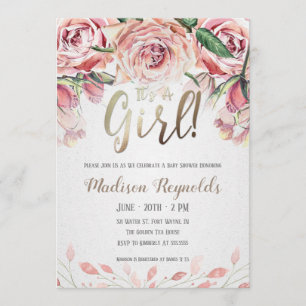 Es ist ein Mädchen - Tea Party Babydusche Einladun Einladung