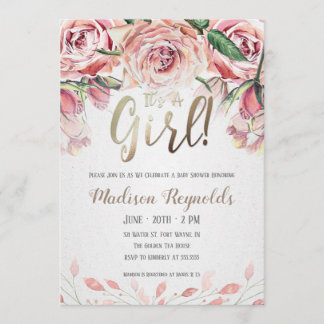 Es ist ein Mädchen - Tea Party Babydusche Einladun Einladung