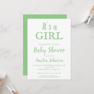 Es ist ein Mädchen Typography Grün Baby Mädchen Ba Einladung