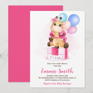 Es ist ein Mädchen Wasserfarbe Giraffe Baby Shower Einladung