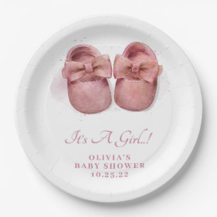 Es ist ein Mädchen Wasserfarbe Süße Babyschuhe Bab Pappteller