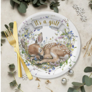 Es ist ein Mädchen Woodland Baby Shower Papierplat Pappteller