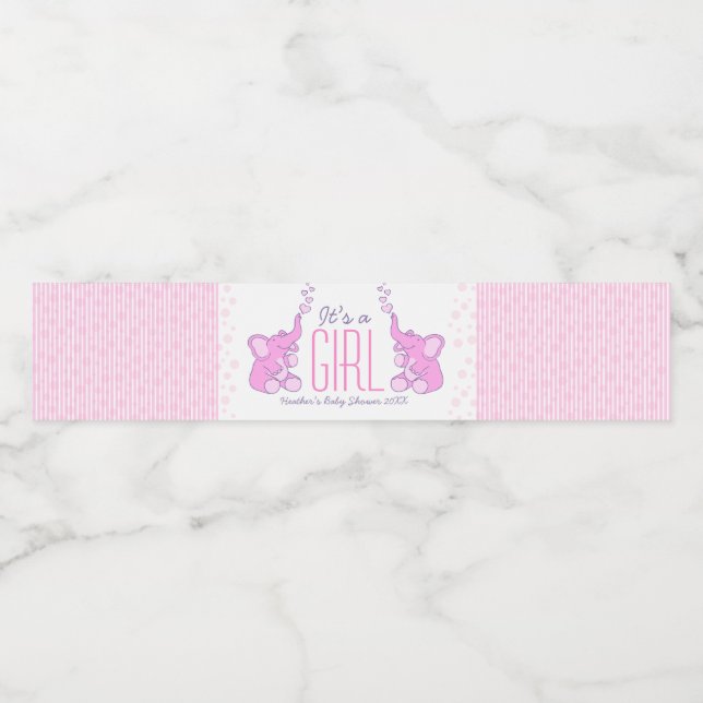 Es ist ein Mädchen zwei duschende rosa Elefanten Wasserflaschenetikett (Einzelnes Label)